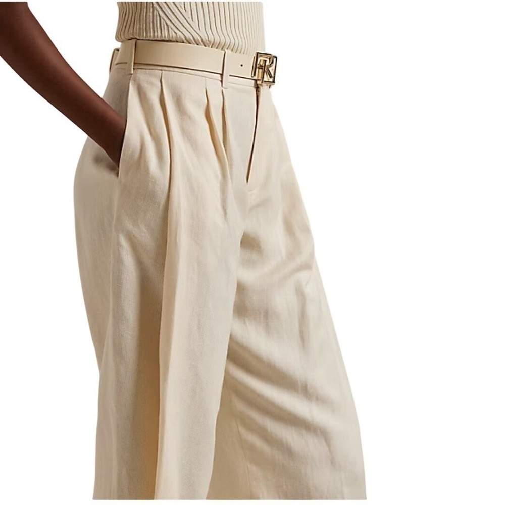 Ralph Lauren Collection Avrill Pleated Silk Linen Runway Pant Cream Size 8 NWOT‎